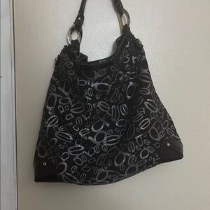Bebe Black and Silver Shoulder Bag with Artistic Design